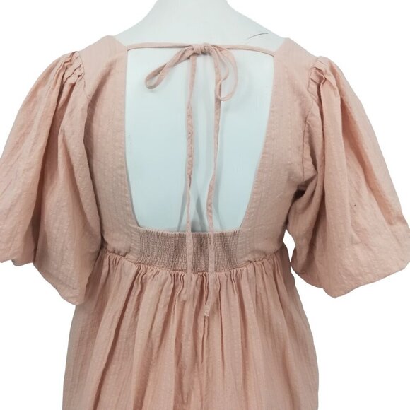Lulus Puff Sleeve Open Back Empire Waist Babydoll Mini Dress Size S Blush Pink - Picture 11 of 15